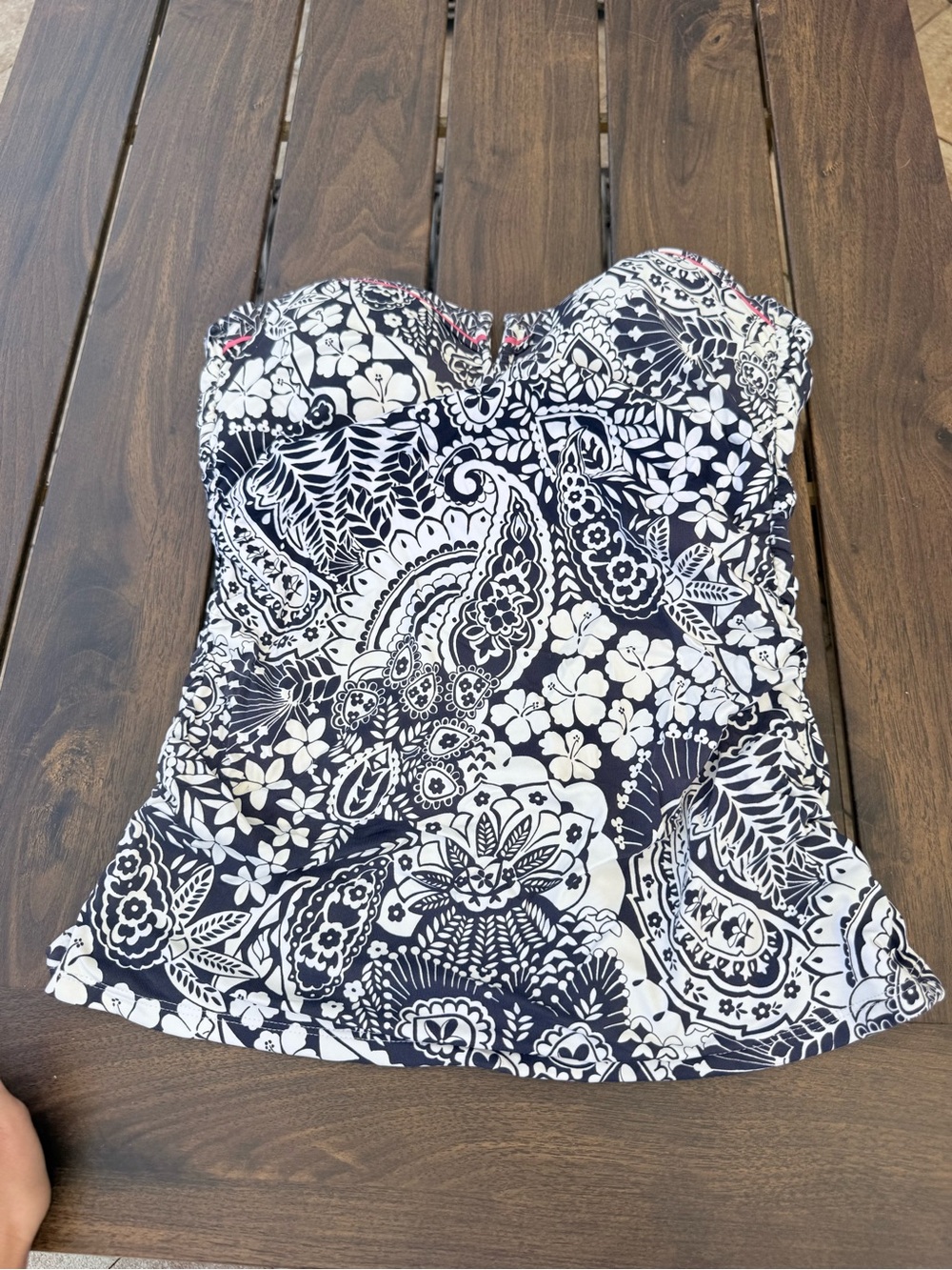 Tommy Bahama Navy Blue and White Strapless Floral-Paisley Top